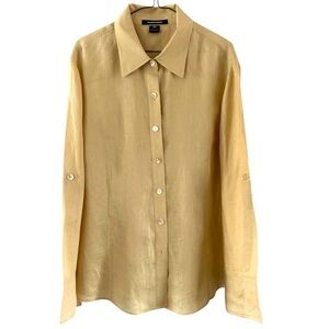 ELLEN TRACY 100% Linen button down shirt Mustard sz 20